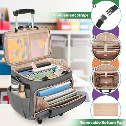 LUXJA Rolling Teacher Bag with Wheels and 15.6" Laptop Compartment, Gray - color: Gray