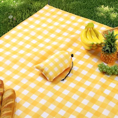 HunnmingRe Gingham Pocket Picnic Blanket Lightweight Portable, Yellow - color: Yellow, style: Gingham