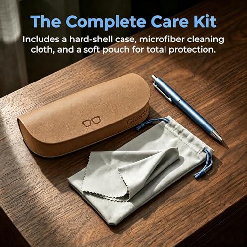 Glasses Case hard shell,3-in-1 Sunglasses Case & Eyeglass Case with Cleaning Cloth & Storage Pouch - color: Beige, size: Medium