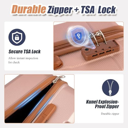 KUNEL Luggage Sets, Lightweight Durable Hardshell, 5 Piece, 20/24/28Inch - color: RoseGold