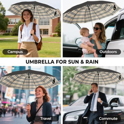 ZDSSM Inverted Umbrella for Rain, Compact Windproof Auto Open Close - color: 옐로우 플레이드