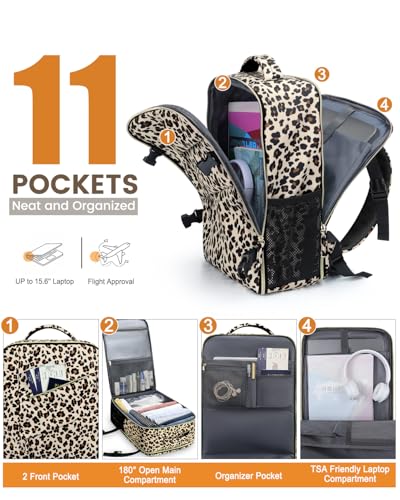 Capolo Travel Laptop Backpack Women Men Personal Item Weekender Travel Bag - color: Leopard, size: Small