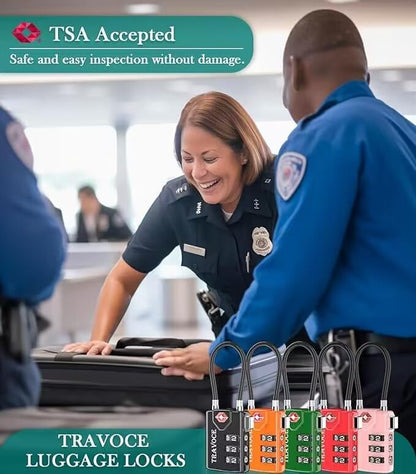 TRAVOCE TSA Approved Luggage Locks, Combination Cable Locks, 4 Pack, Lime - color: Lime 4 Pack