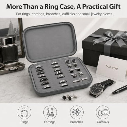 GWCASE Ring Organizer Box, 42-Slot Hard Shell Case, Holds 50+ Pieces, Gray - color: charcoal gray