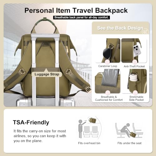 Lunch Backpack For Women, 15.6 Inch Laptop Backpack with Lunchbox - color: Armygreen
