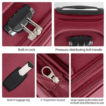 32'' Large Softside Suitcase,Luggage Expandable,w/LOCK - color: Burgundy-Grey, size: Checked-Extra Large 32-Inch