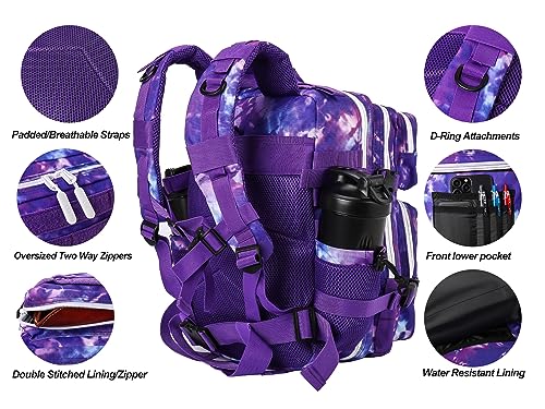 LHI Tactical Military Backpack for Men and Women 25L/35L Army Assault Pack Bag Small Rucksack with Bottle Holder - color: 25l-purple Camo, size: Small