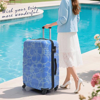 Merax Suitcase Set, Hardshell Luggage Sets 3 Piece with Spinner Wheels - color: Blue Print