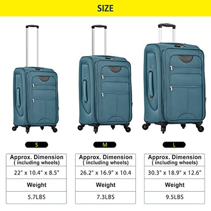 Softside Luggage Expandable 3 Piece Set Suitcase Upright Spinner Softshell Lightweight Luggage Travel Set (Green) - color: Green