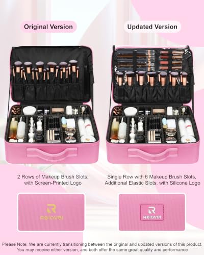 Relavel Extra Large Makeup Case, Makeup Artist Bag with Dividers, Rose Pink - color: Black Rose Pink, size: Extra Large