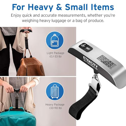 Etekcity Luggage Scale, Travel Essentials, Digital Suitcase Weight Scales for Travel Accessories, Hanging Baggage Scale with hook, 110 Pounds, Battery Included, Silver - color: Ash Silver