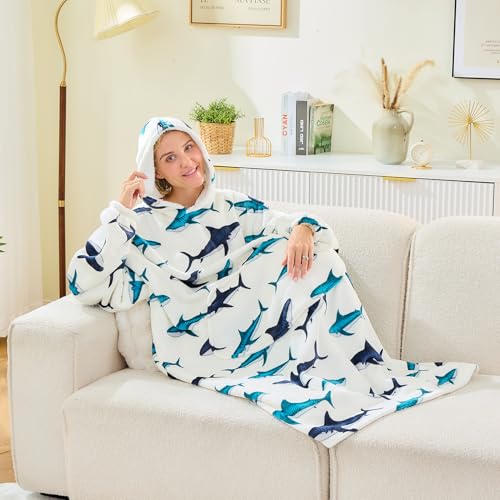 Moinlizy Oversized Wearable Blanket Hoodie for Women Men - color: White Shark