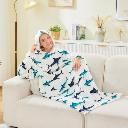 Moinlizy Oversized Wearable Blanket Hoodie for Women Men - color: White Shark