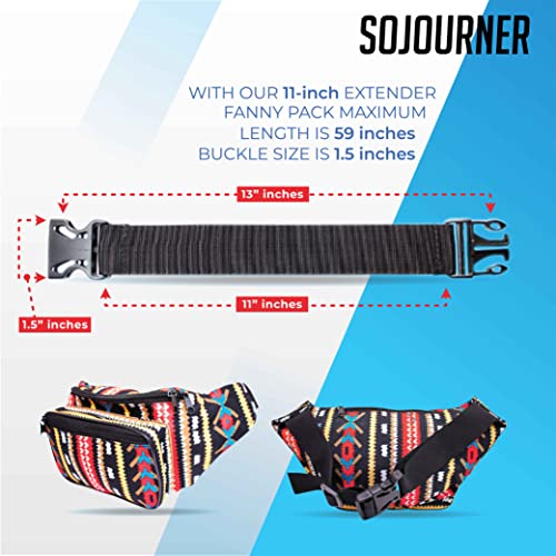 Fanny Pack Extender Belt Bag Adjustable Strap Buckle Waist Extender - ONLY COMPATIBLE WITH SOJOURNER FANNY PACKS - color: Black v2