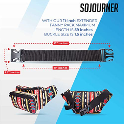 Fanny Pack Extender Belt Bag Adjustable Strap Buckle Waist Extender - ONLY COMPATIBLE WITH SOJOURNER FANNY PACKS - color: Black v2