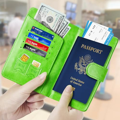 Passport Holder for Travel Essentials Wallet Cover Case Women Men Gift - color: D-Green