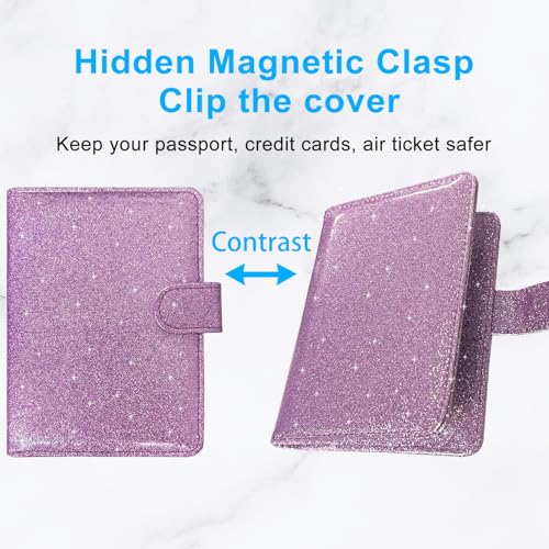 Passport Holder Cover, ACdream Protective Premium Leather RFID Blocking Wallet Travel Case for Passport/Credit Card/Air Ticket, - color: Glitter purple