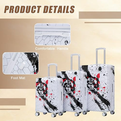 3 Piece Hardside PC Luggage Set, 20/24/28 Inch Travel Suitcases, Printed Pattern Carry On Luggage, Silent Spinner Wheels & Secure Combination Lock, Black - color: Black