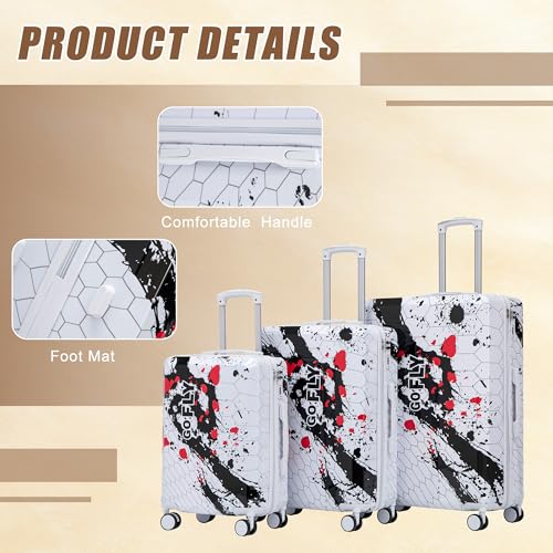 Hardside Luggage Sets, Lightweight Stripes Suitcase with Spinner Wheels, Black-PC - color: Black-PC, size: 20/24/28 Inch
