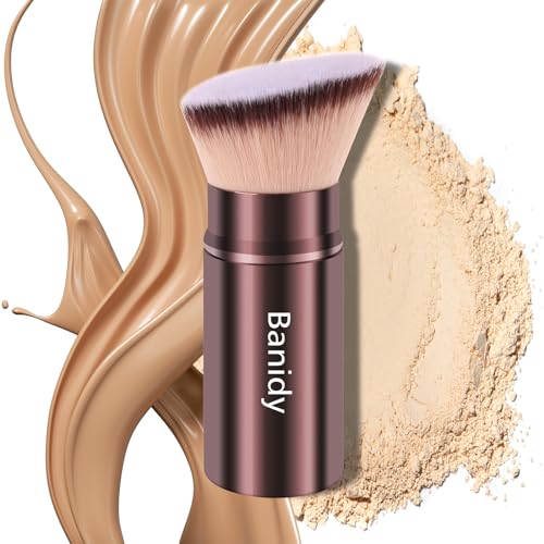 Makeup Brush Retractable Kabuki Face Brushes Portable Travel Blush Brush - style: Flat-Angle-Brown