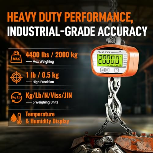 4400lbs / 2000kg Hanging Scale 1lb(0.5kg) Accuracy Digital Crane Scale, Temperature and Humidity Industrial Heavy Duty Scale with Wireless Remote for Farm Livestock, Hunting, Factory - size: large