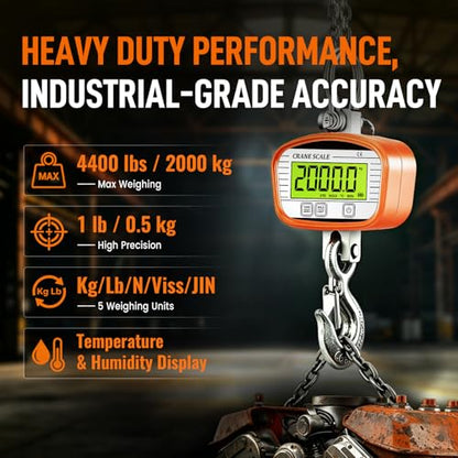 4400lbs / 2000kg Hanging Scale 1lb(0.5kg) Accuracy Digital Crane Scale, Temperature and Humidity Industrial Heavy Duty Scale with Wireless Remote for Farm Livestock, Hunting, Factory - size: large