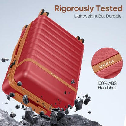 3 Piece Luggage Set, Lightweight Hardshell Large Checked Suitcase TSA Lock - color: Red, size: 3-Piece Sets (20in/24in/28in)