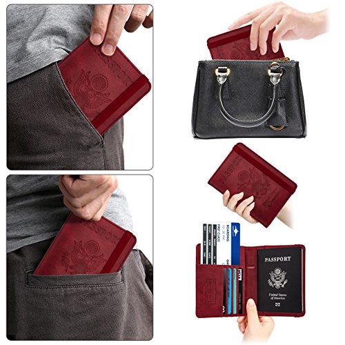 WALNEW Passport Holder for Travel, RFID Blocking Passport Wallet & Cover - color: A-Red