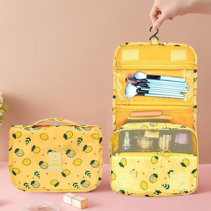 Large Capacity Hanging Toiletry Bag for Women Travel, Waterproof Makeup Organizer Shower Caddy, Bathroom Cosmetic Bag with Hanging Hook (Yellow lemon) - color: Yellow lemon