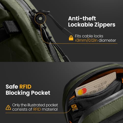 tomtoc Aviator-T37 Travel Crossbody Sling Bag with RFID Blocking, Holds Passports with Anti-theft Lockable Zippers - color: X-pac Green