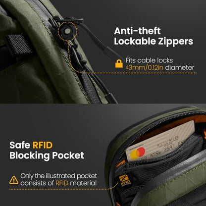 tomtoc Aviator-T37 Travel Crossbody Sling Bag with RFID Blocking, Holds Passports with Anti-theft Lockable Zippers - color: X-pac Green