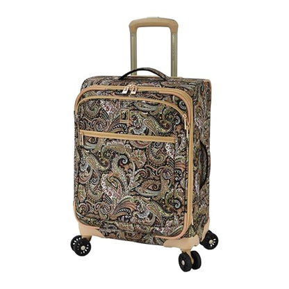 London Fog Mayfair 20 Inch Expandable Spinner Carry on Softside Suitcase, Black Sand Paisley - color: Black Sand Paisley
