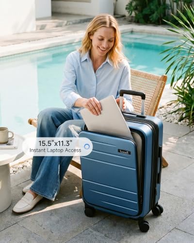 LUGGEX Carry On Front Pocket Suitcase, Expandable Polycarbonate, Blue, 21" - color: Blue, size: 21 Inch (Front Open)