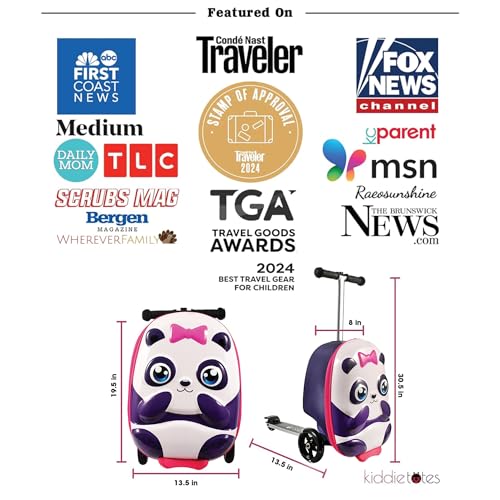 KIDDIETOTES Girls Ride-On Scooter Suitcase, Foldable TSA Carry-On Luggage - style: Panda