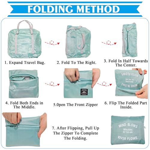 Travel Duffel Foldable Luggage Tote Carry-on for Spirit Airlines Personal Item Weekender Overnight Bag (Green+Blue)