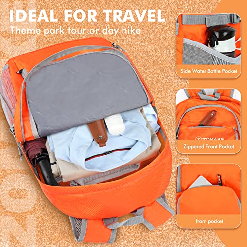 ZOMAKE Lightweight Packable Backpack 30L, Foldable Travel Hiking Daypack - color: Orange
