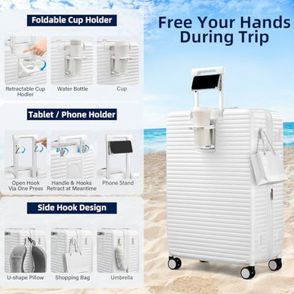 HanTrip 20"/28" Top Opening Luggage Sets 2 Piece Hard Shell Suitcase, White - color: White, size: Expandable 2-Piece Set(20/28)
