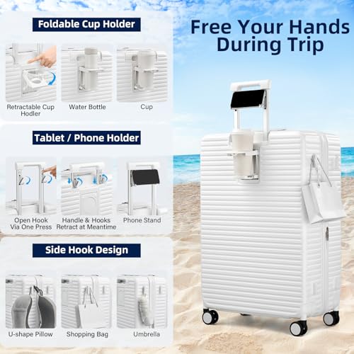 HanTrip 20"/28" Top Opening Luggage Sets 2 Piece Hard Shell Suitcase, White - color: White, size: Expandable 2-Piece Set(20/28)
