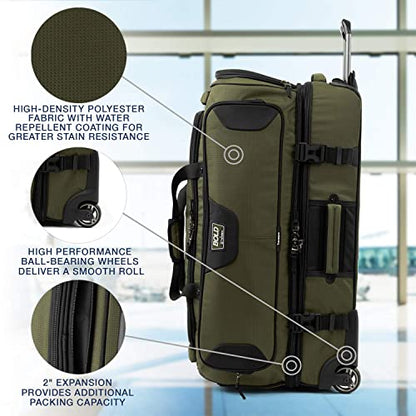 Travelpro Bold Drop-Bottom Wheeled Duffel Bag, Olive/Black, 30-Inch - color: Olive/Black