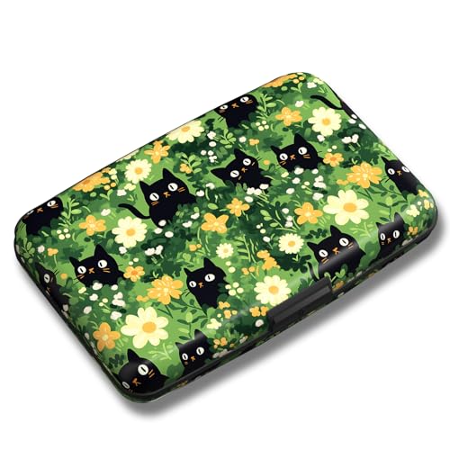 Maicican Credit Card Holder, Mini RFID Blocking Aluminum Wallet - color: Cats and Flowers