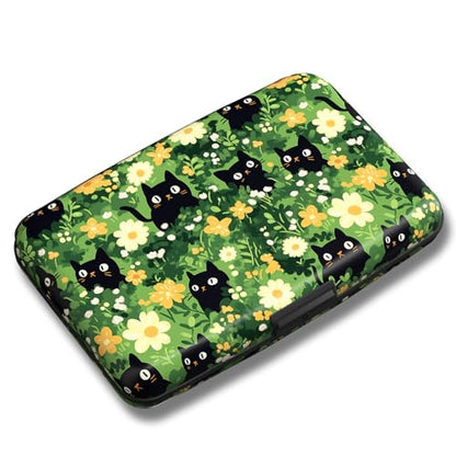 Maicican Credit Card Holder, Mini RFID Blocking Aluminum Wallet - color: Cats and Flowers