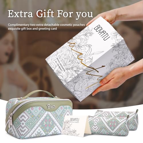 BOYATU Travel Makeup Bag Organizer: Boho Large Capacity Cosmetic Bag Sets - color: 17-Mint Green