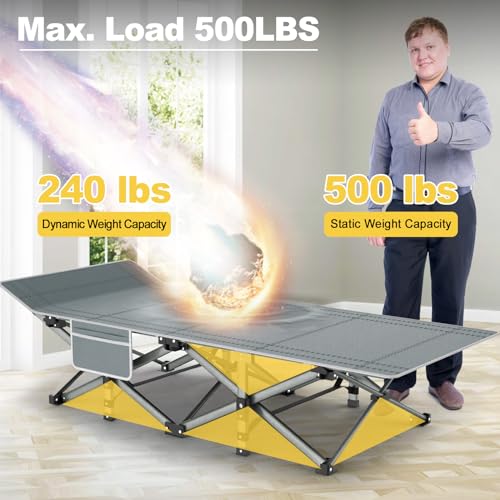 Slendor Folding Camping Cot with Mattress, 500lbs Max Load - color: Grey, size: X-Large
