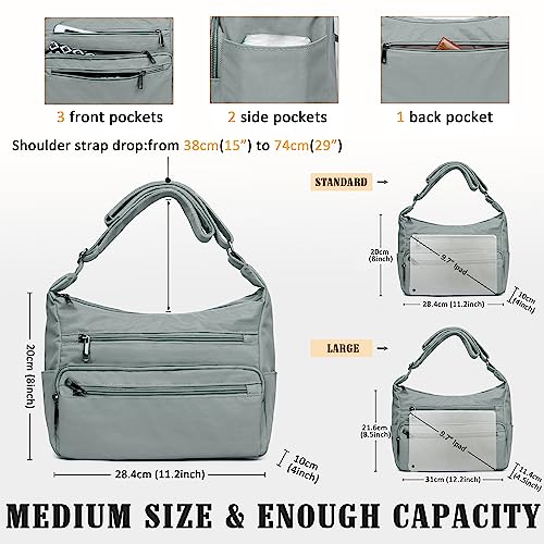 VOLGANIK ROCK RFID Purses for Women Fabric Nylon Multi Pocket Crossbody Bag Ladies Travel Handbag - color: Silver Grey, size: Standard