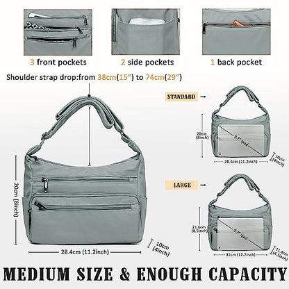 VOLGANIK ROCK RFID Purses for Women Fabric Nylon Multi Pocket Crossbody Bag Ladies Travel Handbag - color: Silver Grey, size: Standard