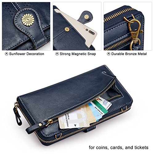 S-ZONE Crossbody Bags for Women Phone Purse RFID Blocking with 2 Straps - color: Dark Blue