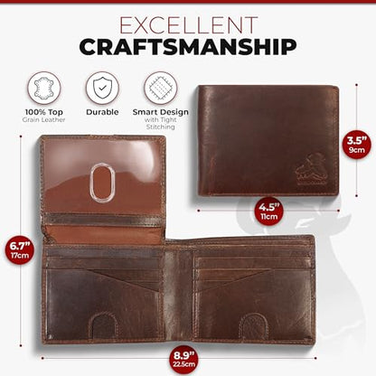 Mens RFID Blocking Bifold Wallet Supple Top Grain Leather Secure and Durable Extra Capacity Billfold with 11 Credit Cards Slots, Flip Up ID, Tight Stitching, Quick Thumb Push Access in Grizzly Brown - color: Wild Grizzly Brown