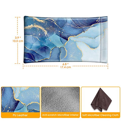 FINTIE Soft Eyeglasses Case with Cleaning Cloth, Squeeze Top Glasses Pouch - color: Ocean Marble