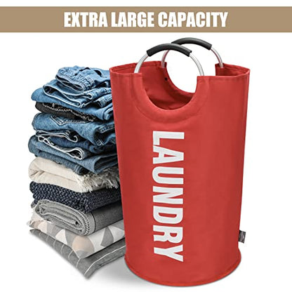 DOKEHOM 90L Large Laundry Basket Bag, Collapsible Tall Hamper, Red - color: Red, size: 90L