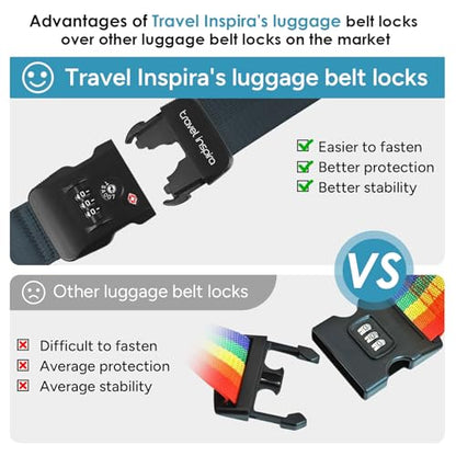 Travel Inspira Heavy Duty Luggage Straps with TSA Lock Navy Blue - color: Navy Blue